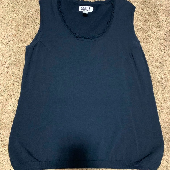 Chico’s Black scoopneck top with fringe detail. Chicos size 3. Large - Picture 1 of 5